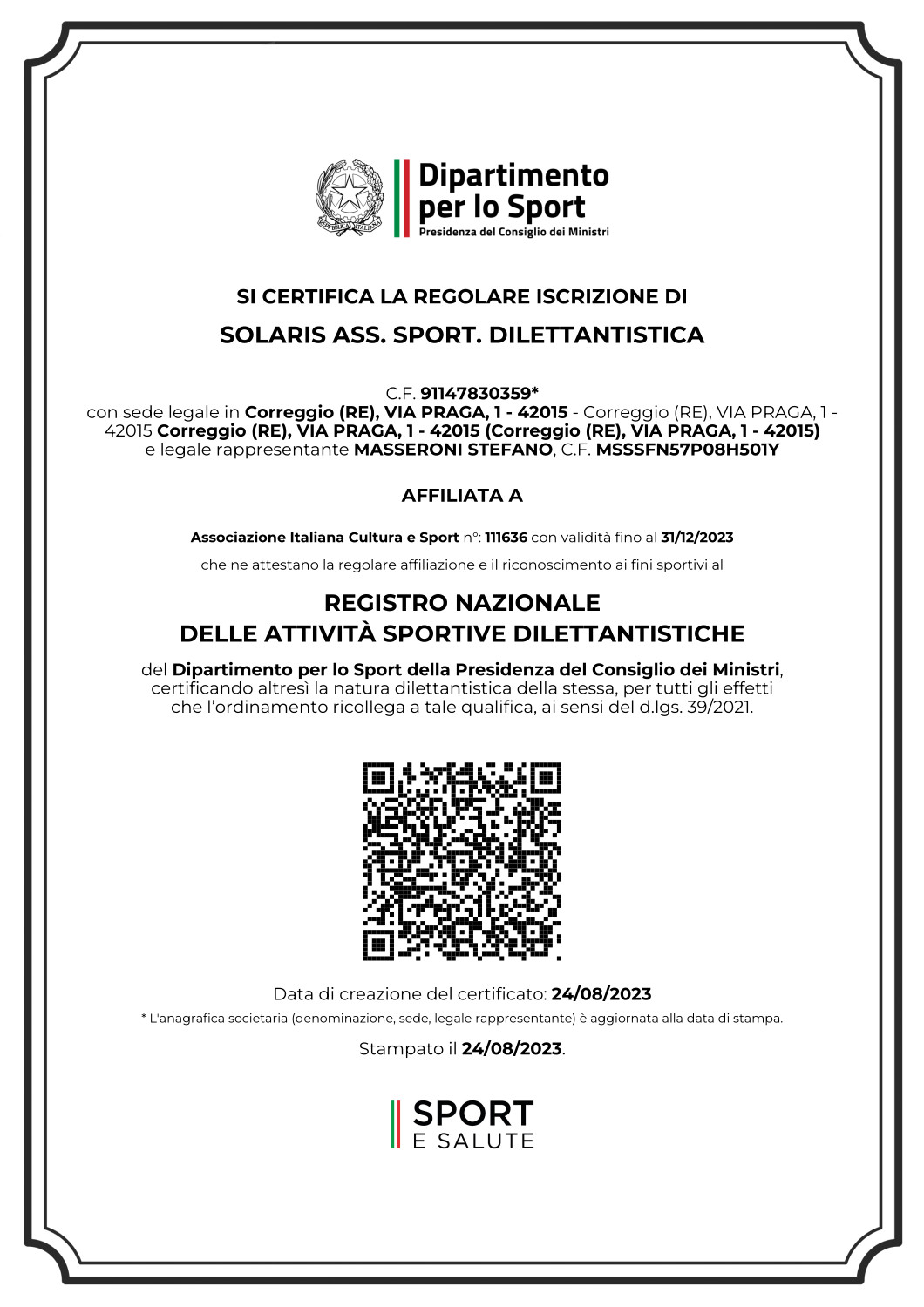Iscrizione Registro Sport Salute